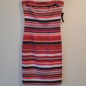 NY&CO Pink/Multi-Color Striped Strapless Dress
